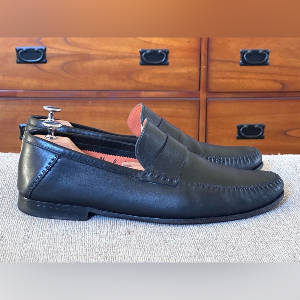 Santoni Black Leather Men’s Slip On Penny Loafers Size 13 D - Picture 11 of 15